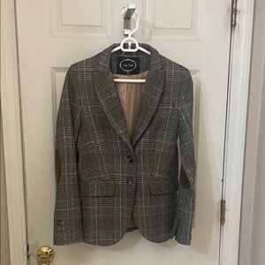Love Tree Gray Plaid Blazer with Brown Patches